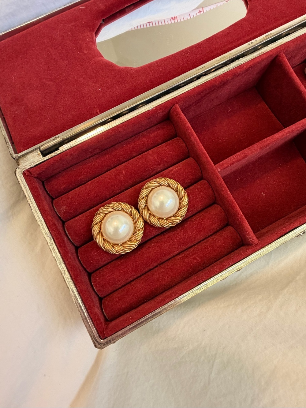 Vintage Pearl Gold-Tone Stud Earrings